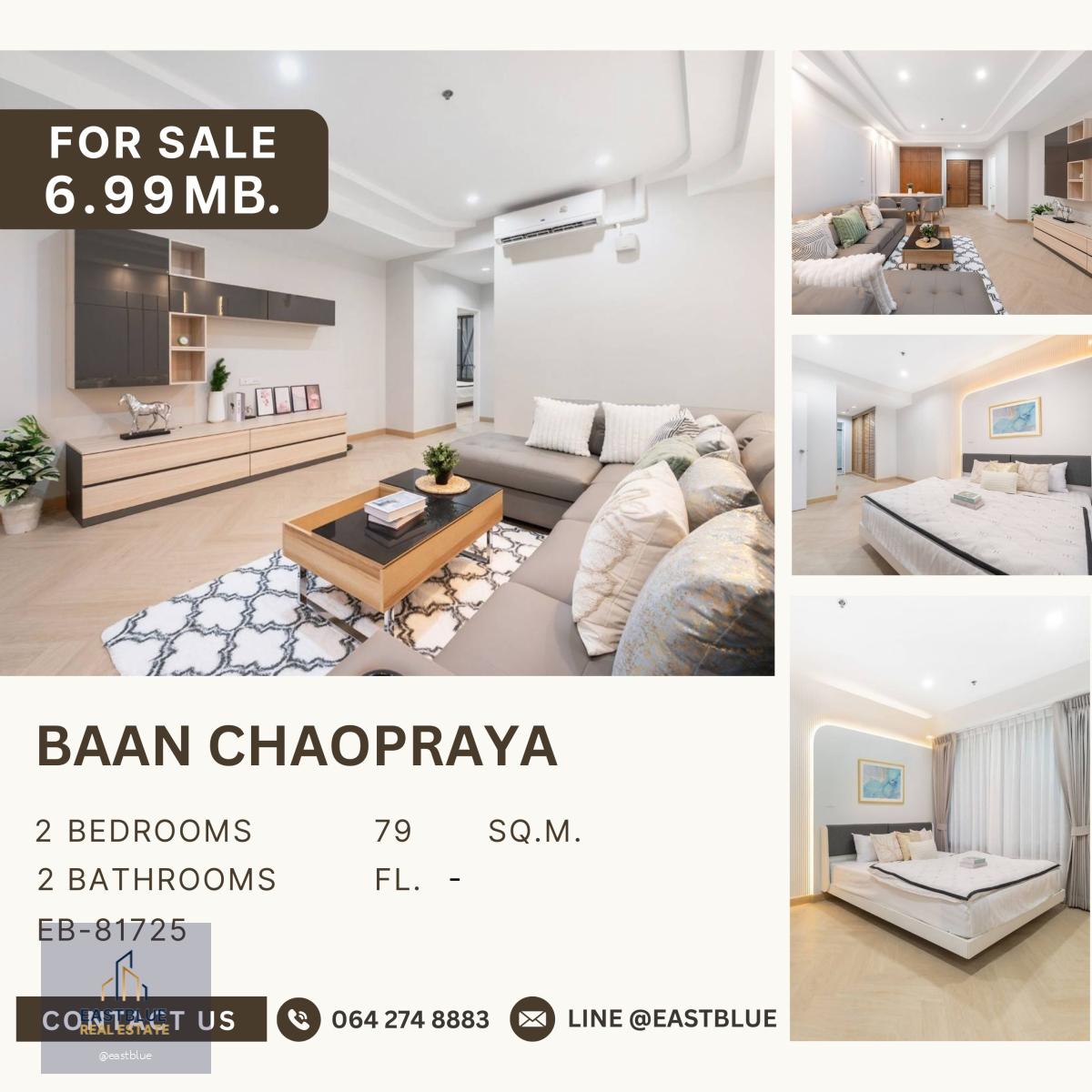 Baan Chaopraya 2 ห้องนอนไซส์ใหญ่ 97 ตรม ทำเล ใกล้ไอคอนสยาม ใกล้ BTS กรุงธนบุรี ห้องตกแต่งสวย พร้อมอยู่ ราคาถูกที่สุด 6.99 ล้านบาท