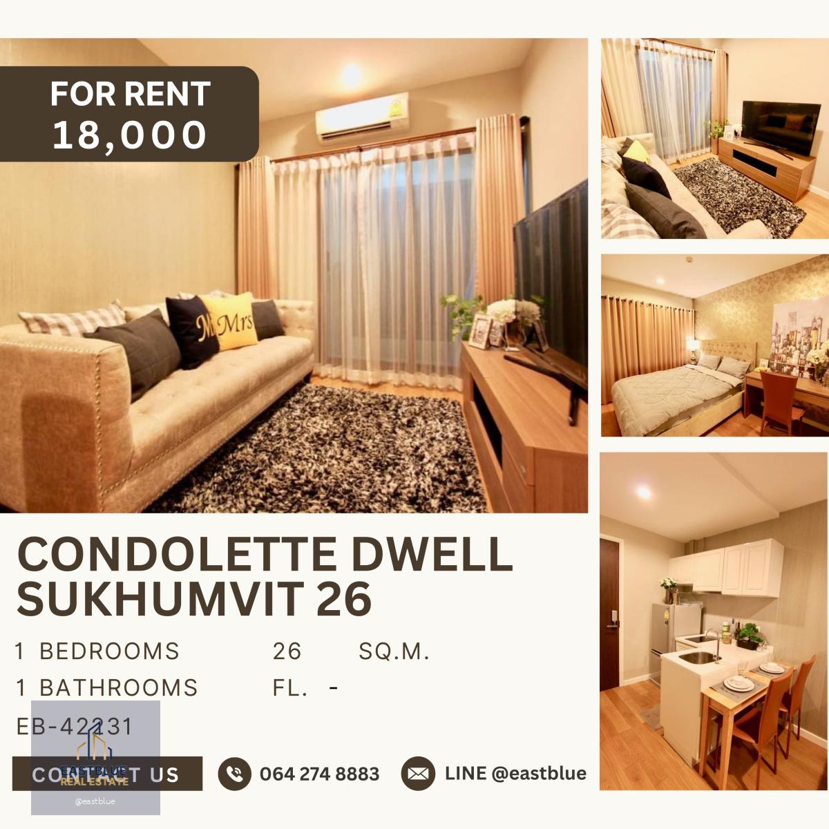 Condolette Dwell Sukhumvit 26, 1 bed, 18000 per month