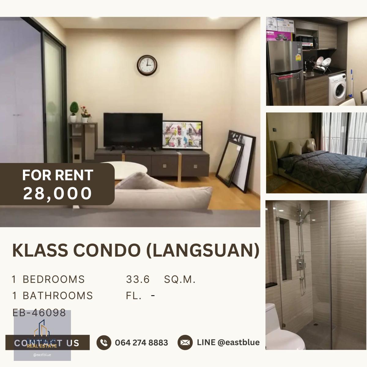 Klass Condo (Langsuan), 1 bed, 28000 per month