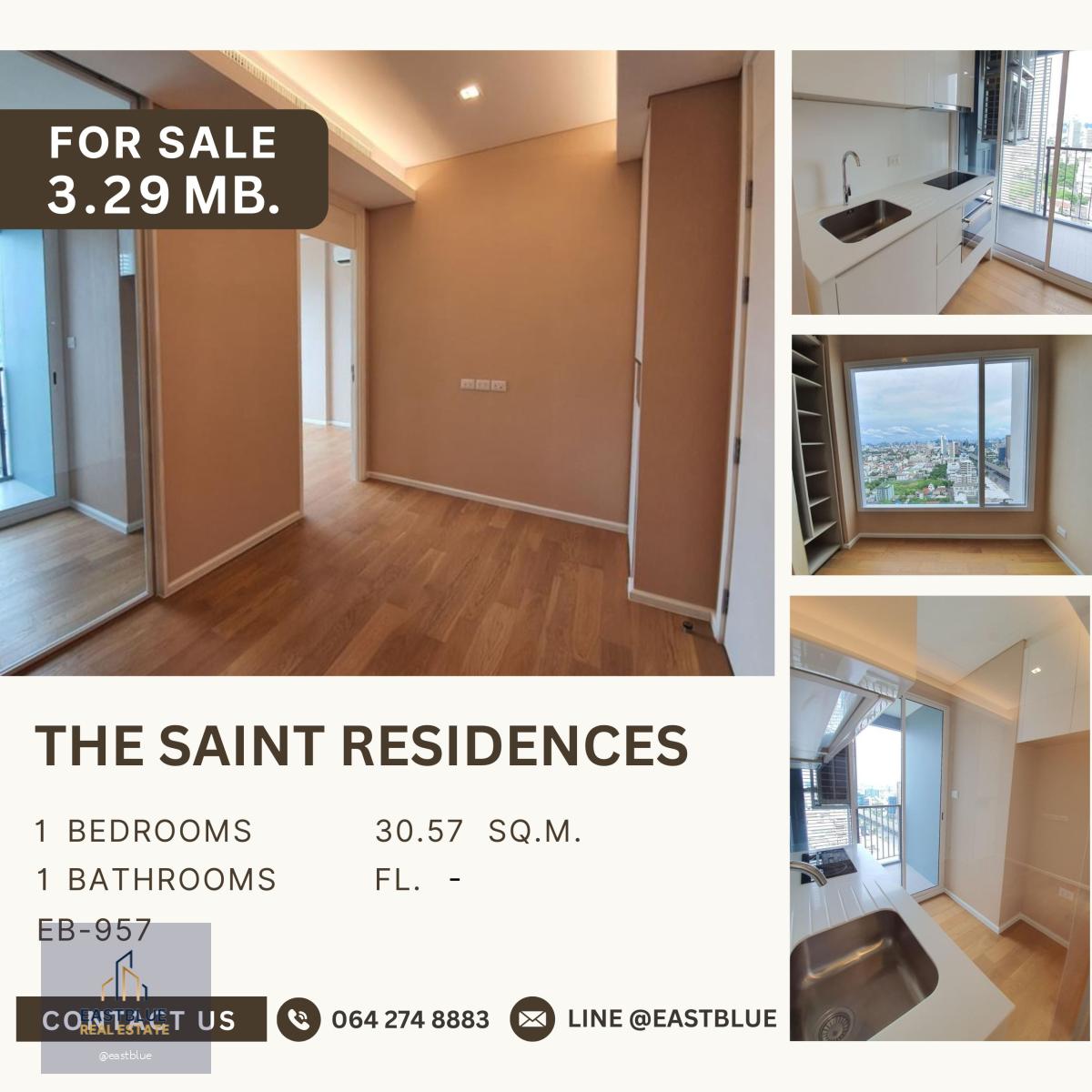 The Saint Residences ห้องราคาดีมาก ห้องมุมทิศใต้ ลมเข้าตลอดปี ชั้นสูง ใจกลางความสมบูรณ์ พร้อมเข้าอยู่