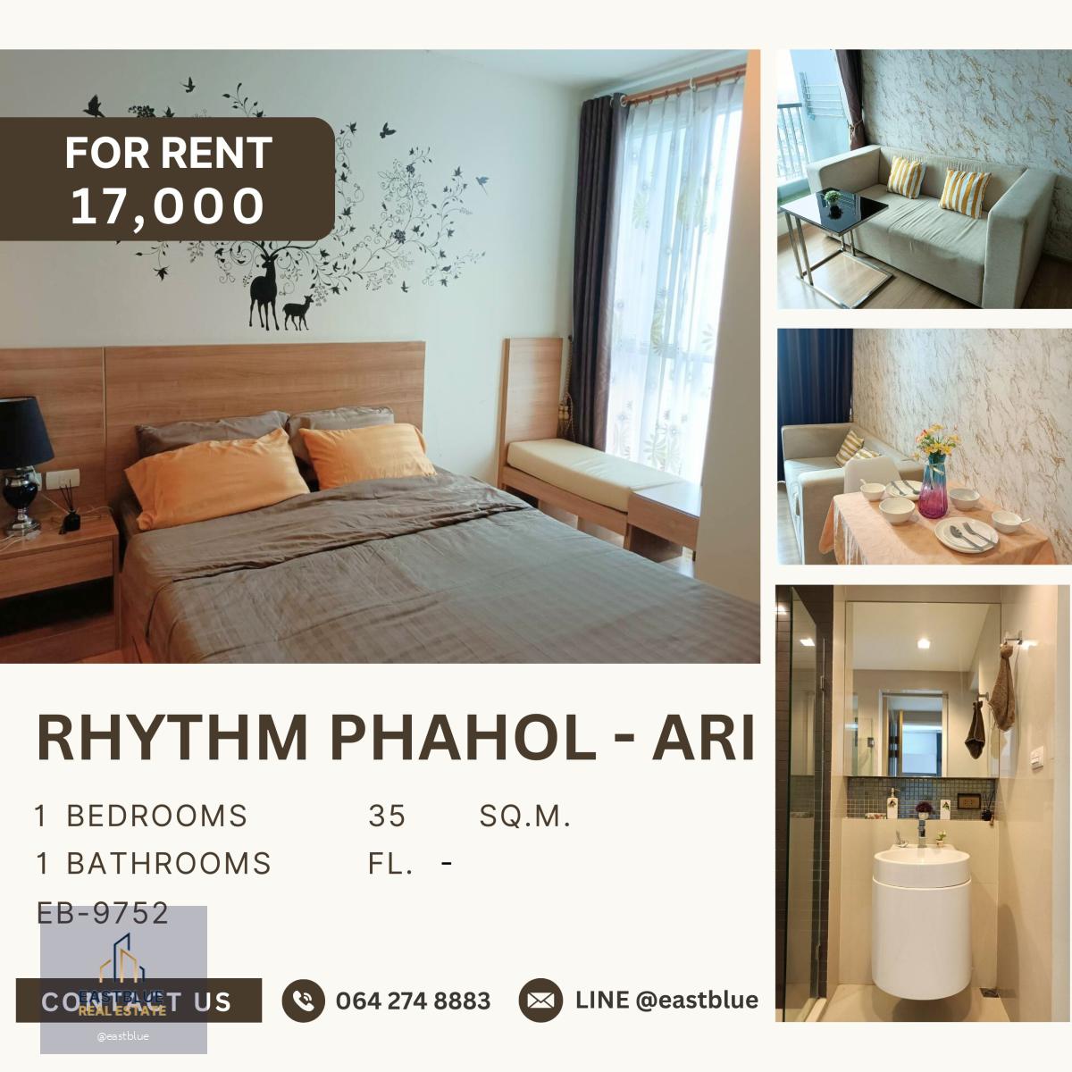 Rhythm Phahol - Ari, 1 bed, 17000 per month