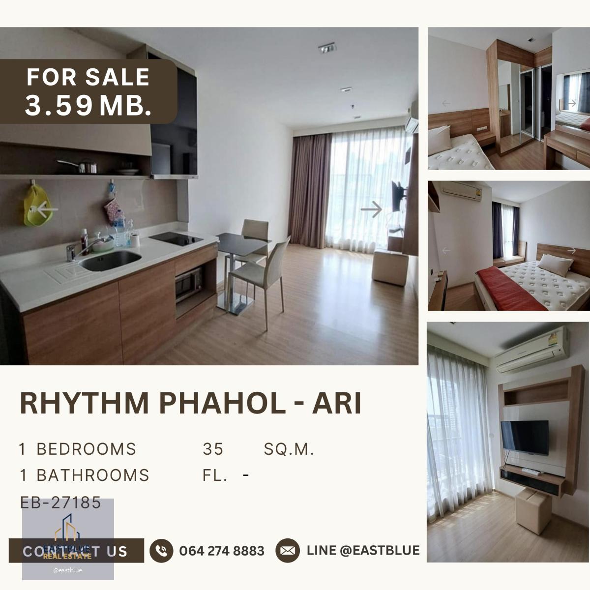 Rhythm phahol-Ari ราคาดีที่สุดในตึก ห้องสภาพดีมาก เจ้าของไม่เคยปล่อยเช่า ส่วนกลางครบครัน ราคาไม่ถึง 3 ล้านต้น