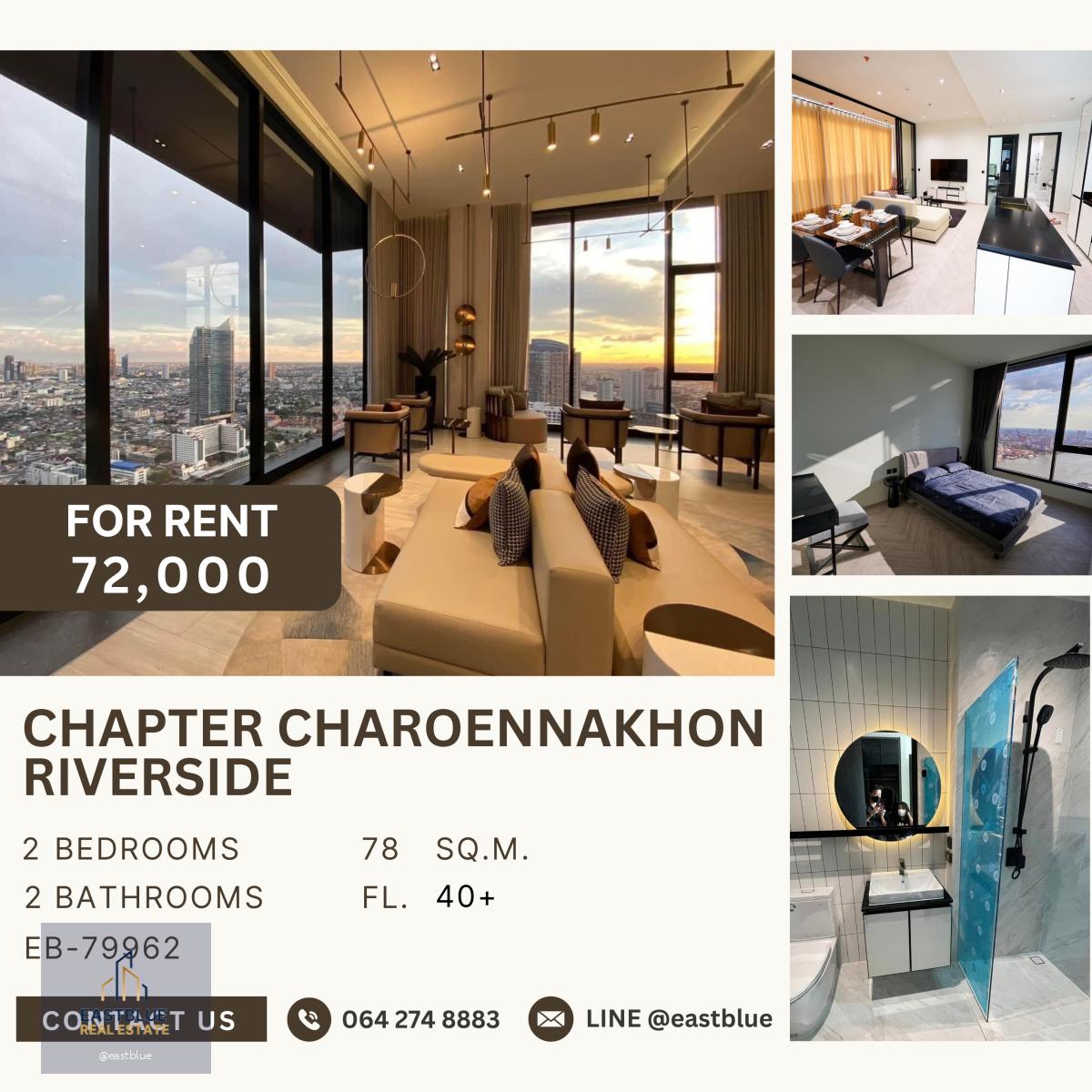 Chapter Charoennakhon–Riverside, 2 bed, 72000 per month