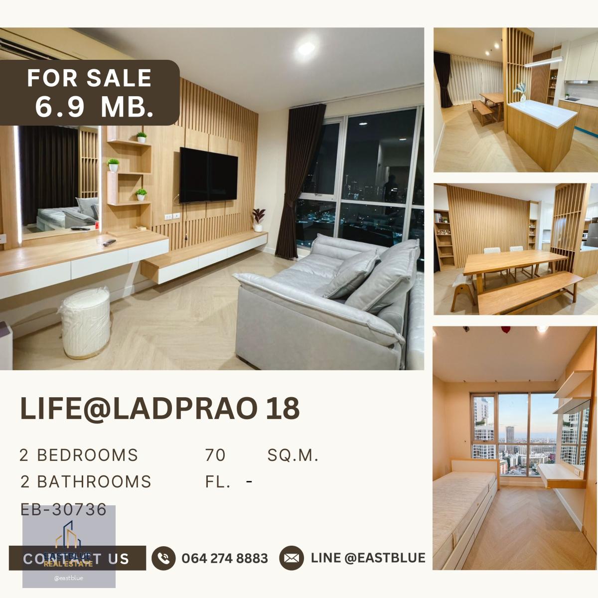 ขาย Life@Ladprao 18 2 ห้องนอน ราคาดี ชั้นสูง ห้องแต่งสวยพร้อมอยู่