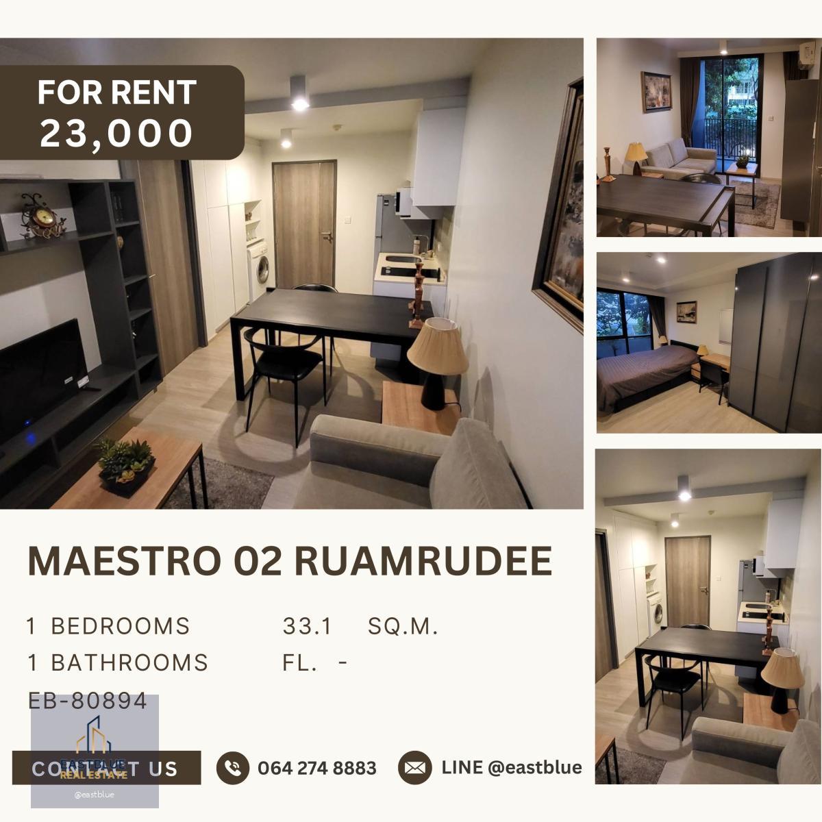 Maestro 02 Ruamrudee, 1 bed, 23000 per month