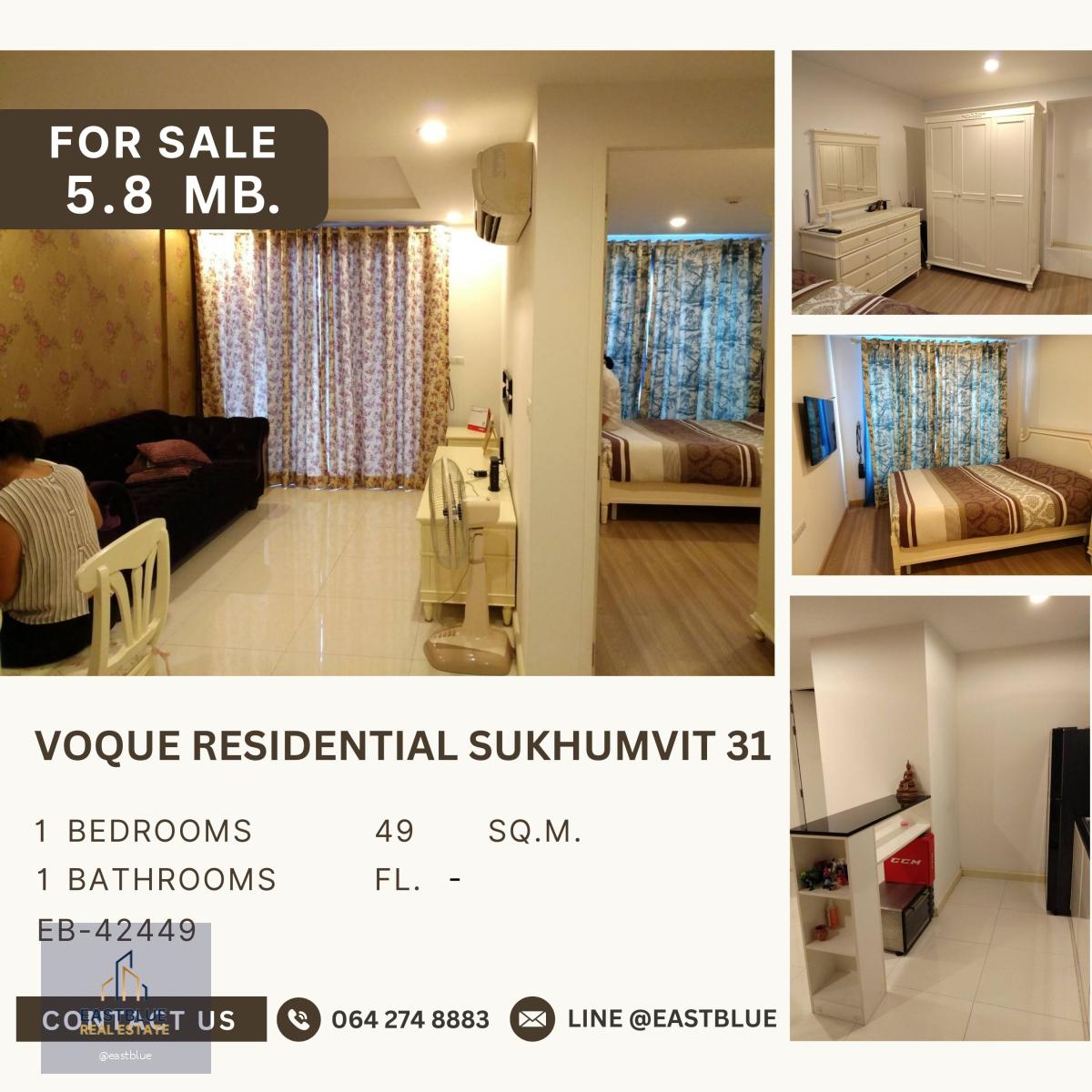 Voque Sukhumvit 1 ห้องนอน ราคาดี แต่งครบขายพร้อมผู้เช่า ใกล้มศว.