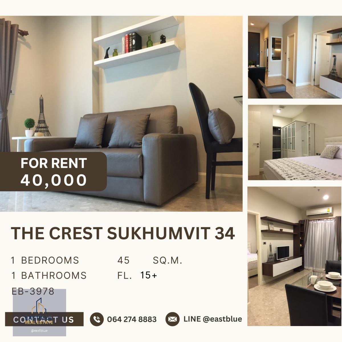 The Crest Sukhumvit 34, 1 bed, 40000 per month