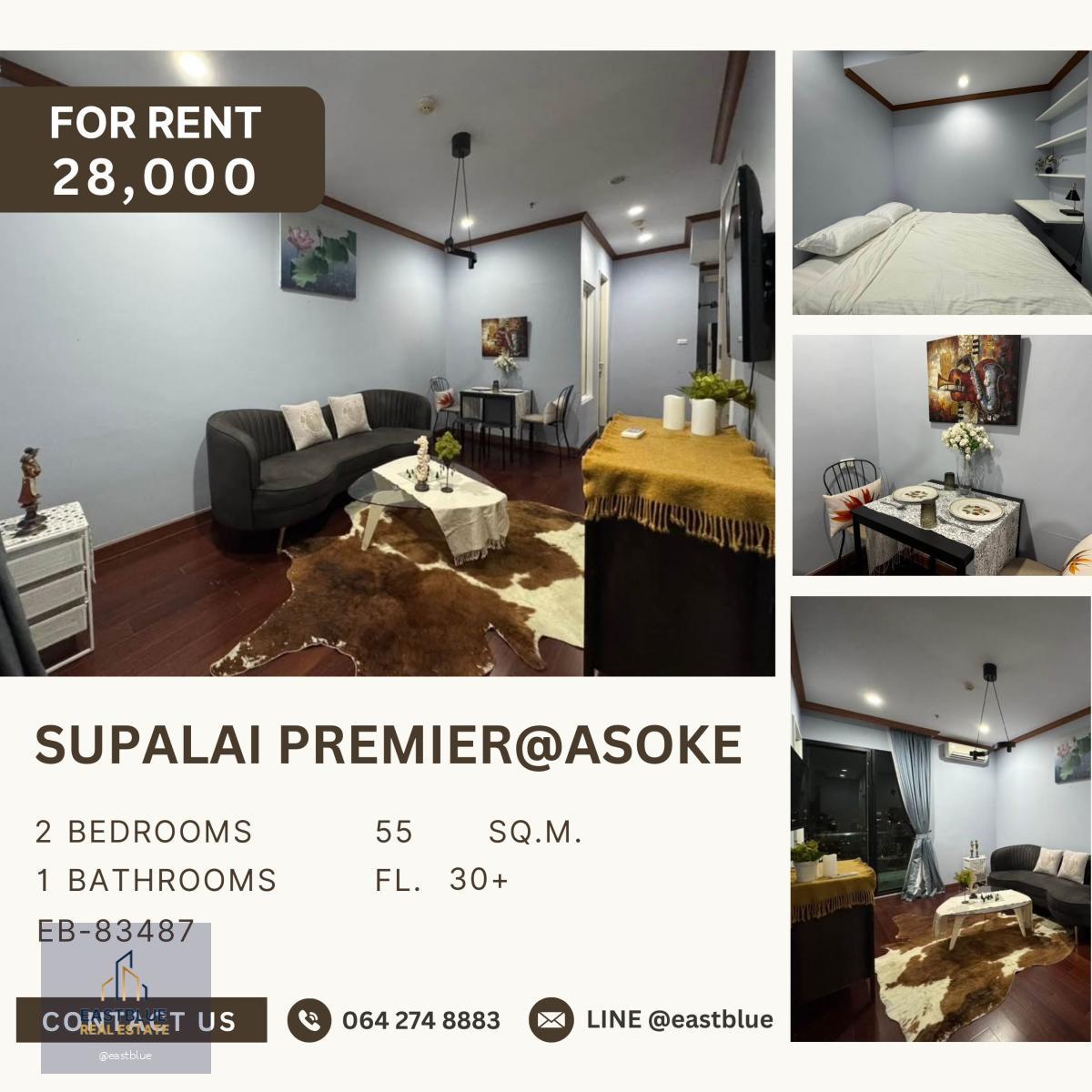 Supalai Premier@Asoke, 2 bed, 28000 per month