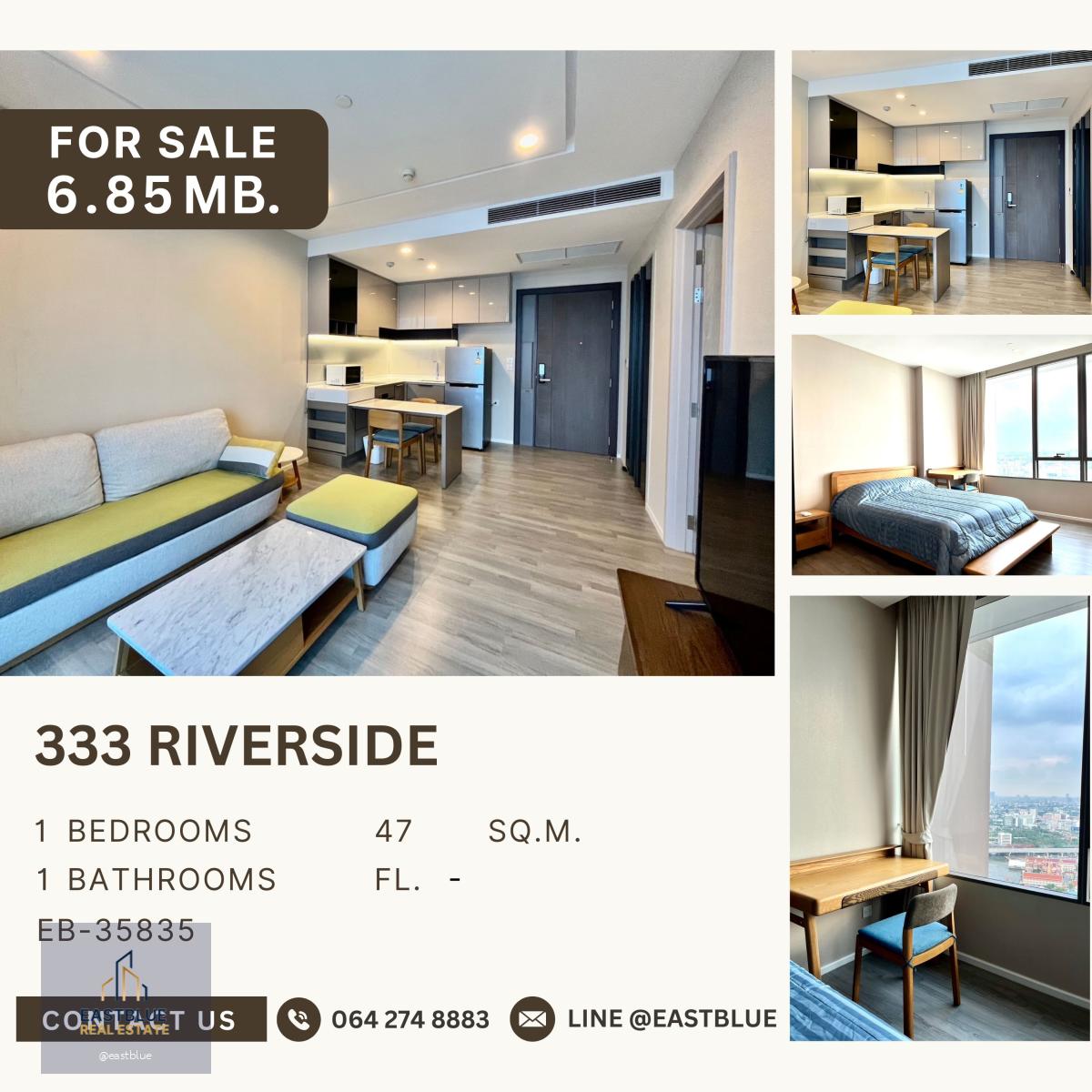 333 Riverside ห้องสวยพร้อมเข้าอยู่ ชั้นสูง ได้วิวแม่น้ำ ติด mrt บางโพ