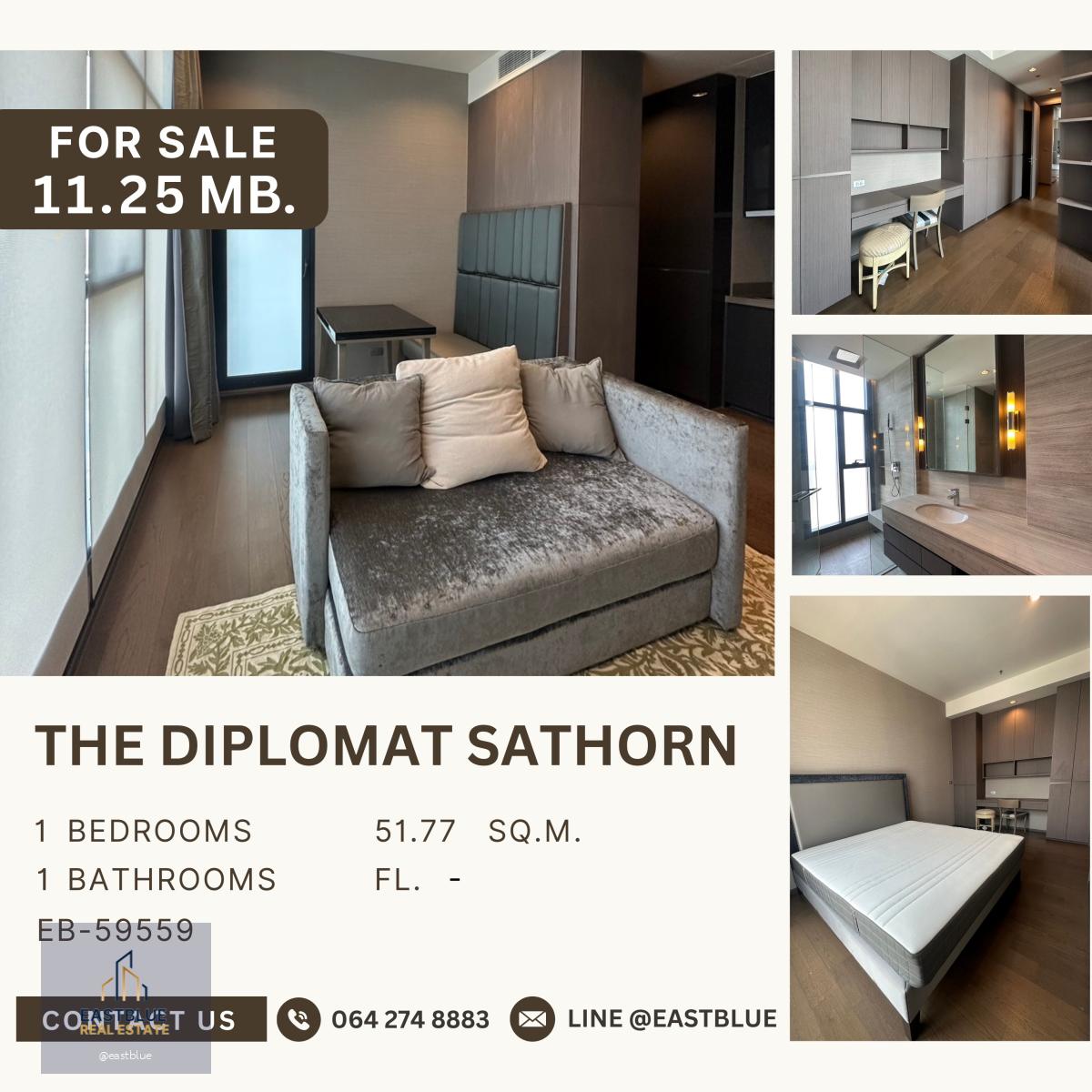 The Diplomat Sathorn ห้องสวยสภาพดี เจ้าของอยู่เอง ไม่เคยปล่อยเช่า 1 ห้องนอนไซส์ใหญ่ 51 ตร.ม. ชั้นสูง 11.25 ลบ.