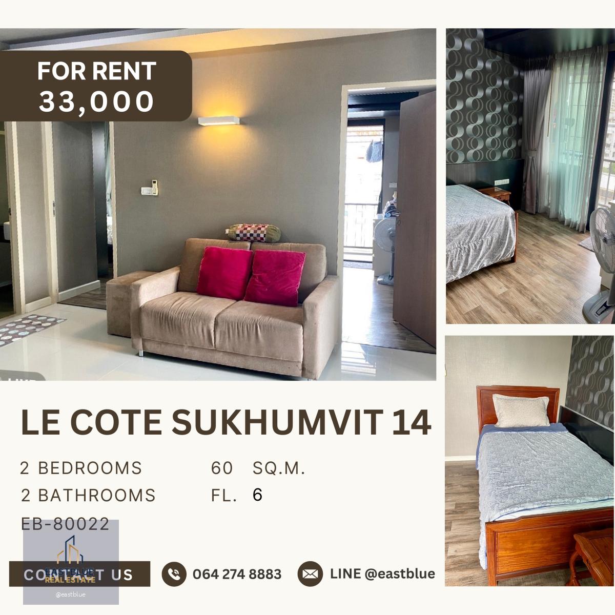 Le Cote Sukhumvit 14, 2 bed, 33000 per month