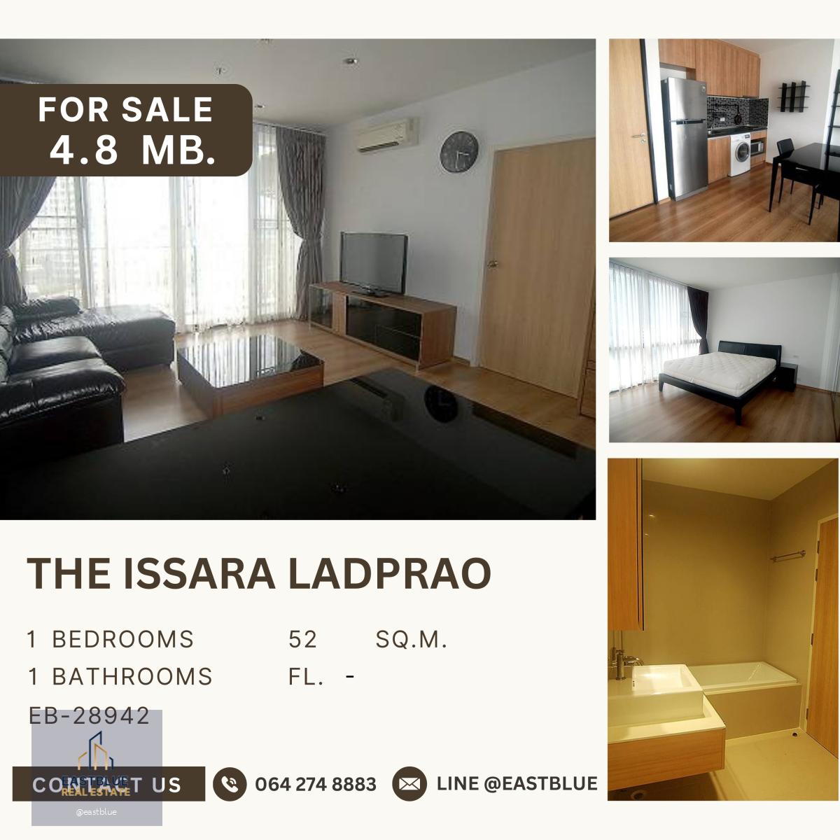 The Issara Ladprao ขาย 1 ห้องนอนไซส์ใหญ่ ราคาต่ำกว่าตลาด ห้องแต่งสวย ซื้อลงทุนพร้อมปล่อยเช่าต่อได้เลย 4.8 ล้านบาท