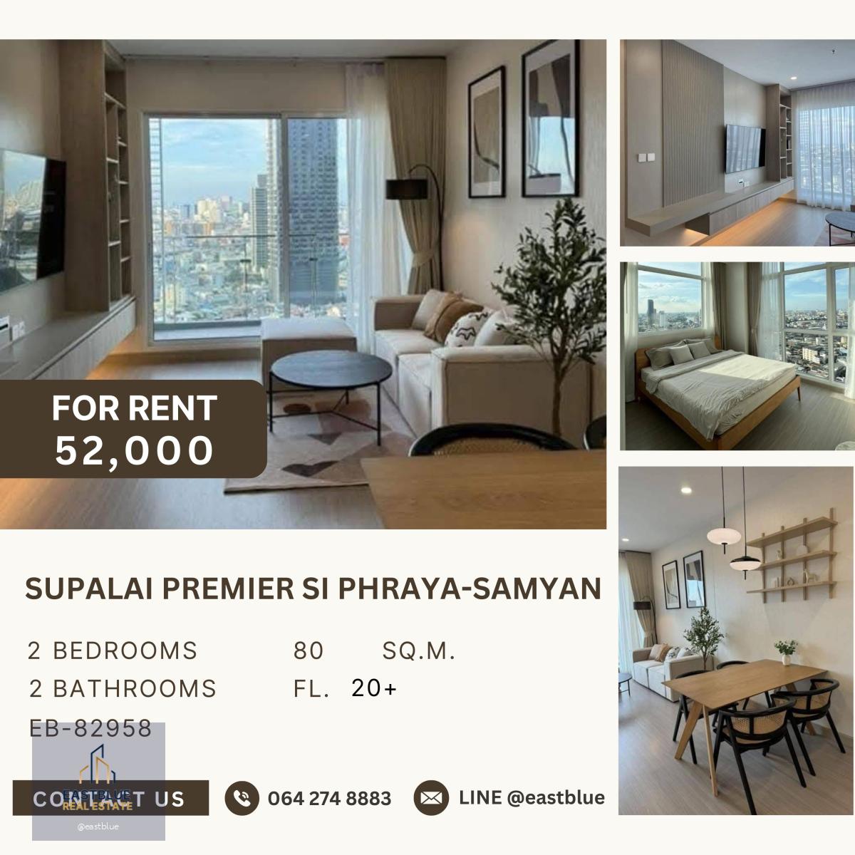 Supalai Premier Si Phraya-Samyan, 2 bed, 52000 per month