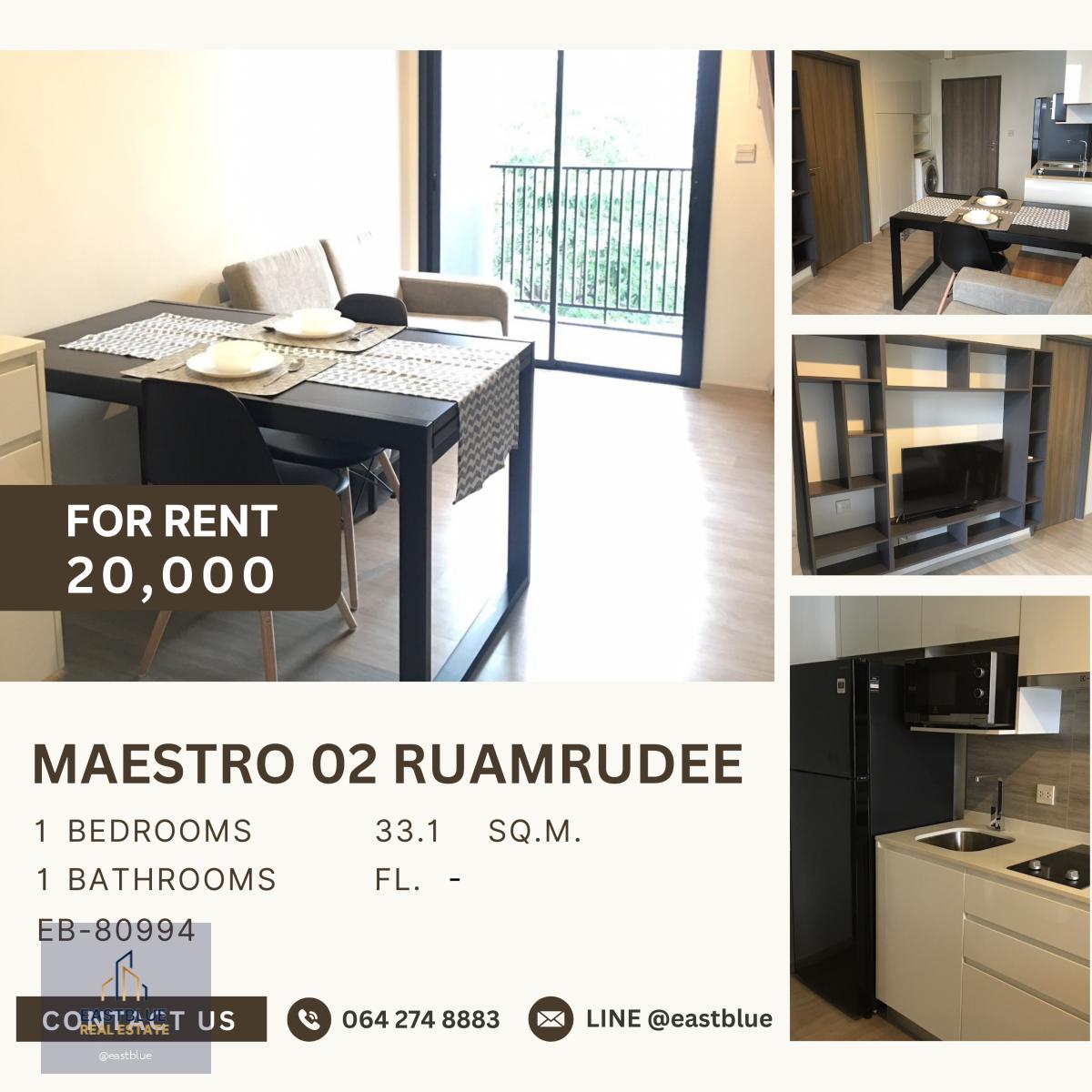 Maestro 02 Ruamrudee, 1 bed, 20000 per month