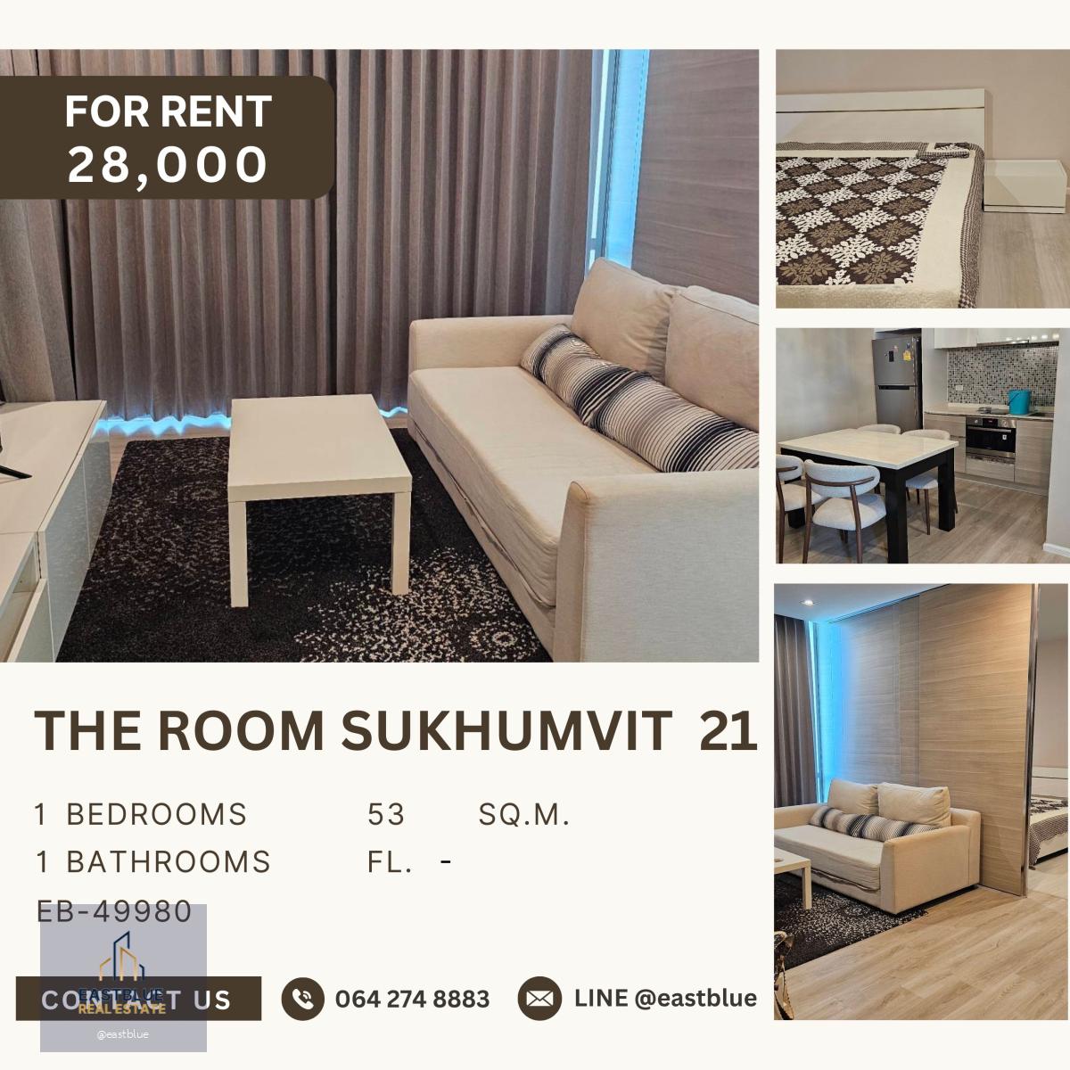 The Room Sukhumvit 21, 1 bed, 28000 per month