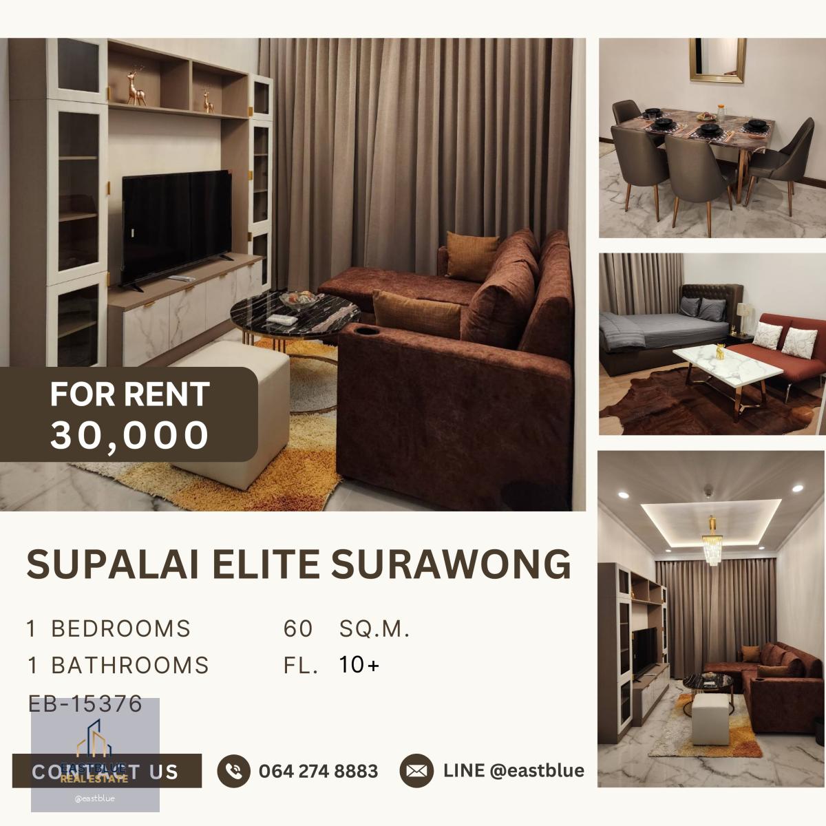 Supalai Elite Surawong, 1 bed, 30000 per month