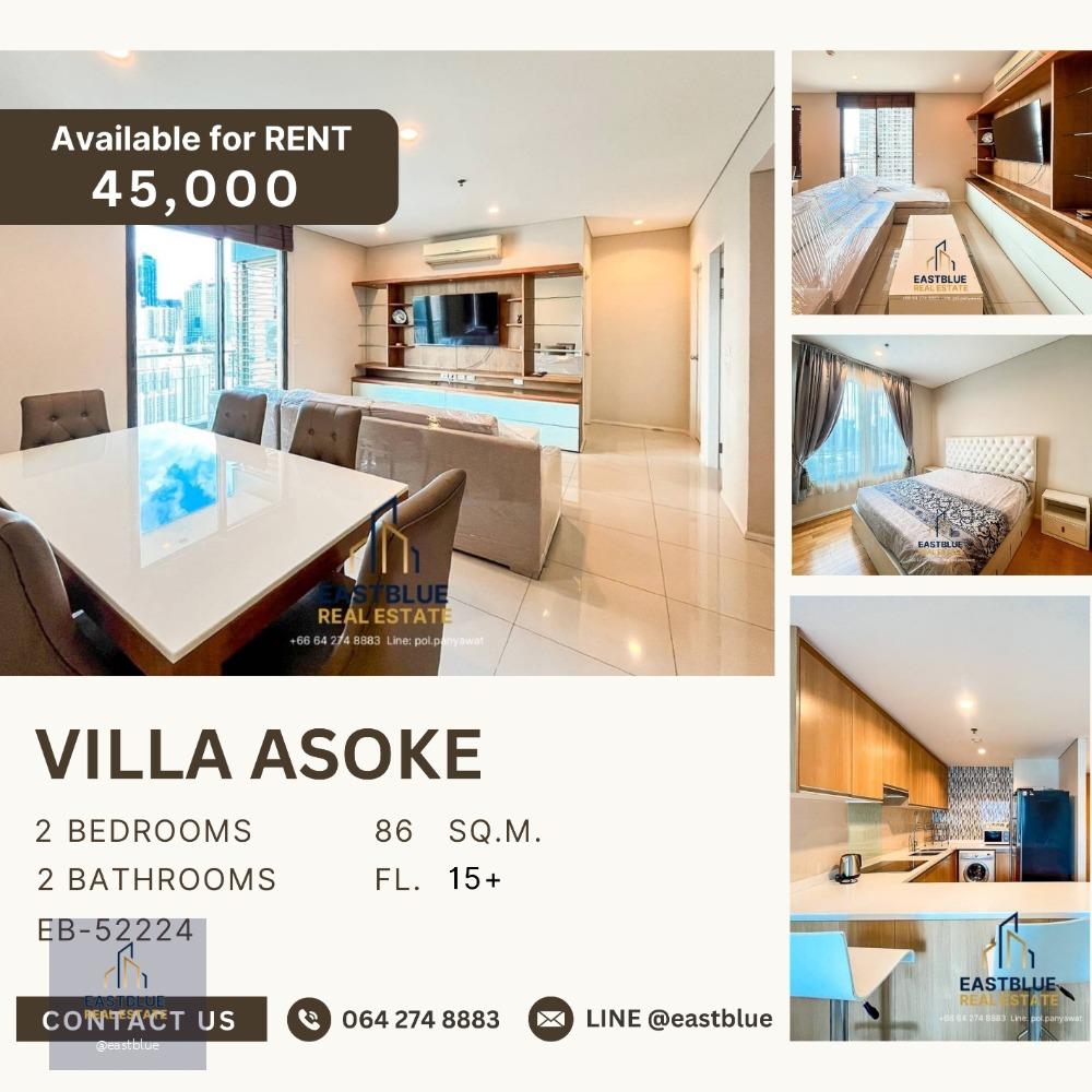 Villa Asoke ห้องใหญ่ แต่งสวย 45,000 ต่อเดือน 064-274-8883