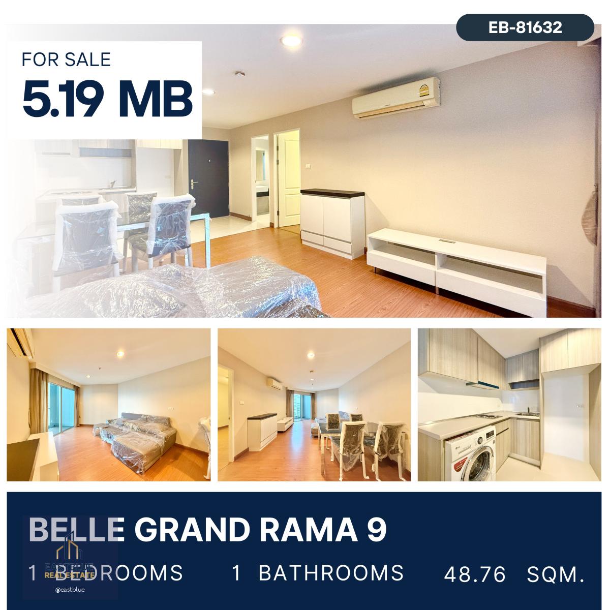 Belle Grand Rama 9 ห้องสภาพใหม่มาก วิวโปร่ง ราคาถูก 1 ห้องนอนไซส์ใหญ่ 48.76 ตรม 5.19 ล้านบาท