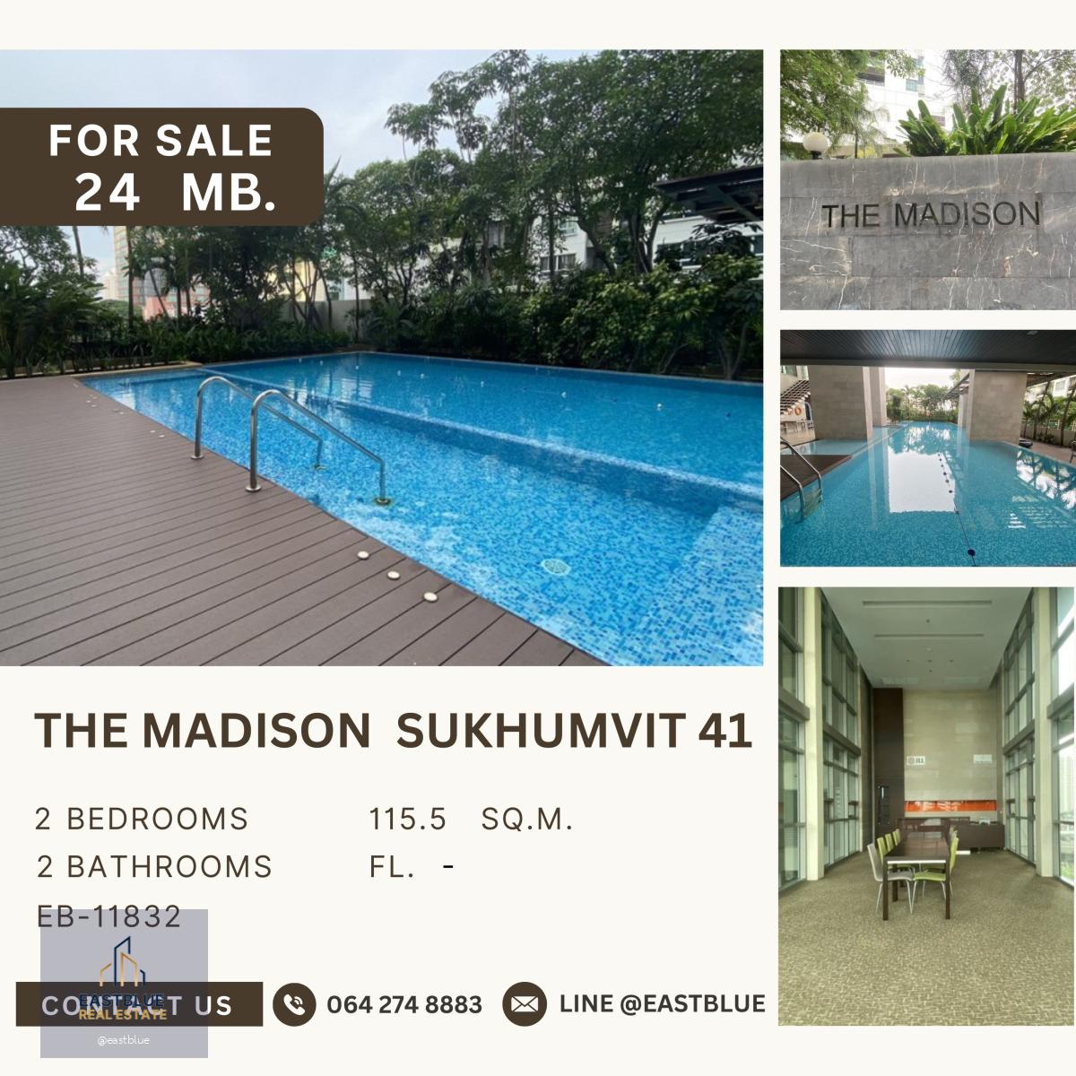 The Madison Condominium Sukhumvit 41 2 ห้องนอนทำเลดี Pet friendly ห้องมุม ชั้นสูง วิวดี ขายพร้อมผู้เช่าราคาสูง 24 MB.