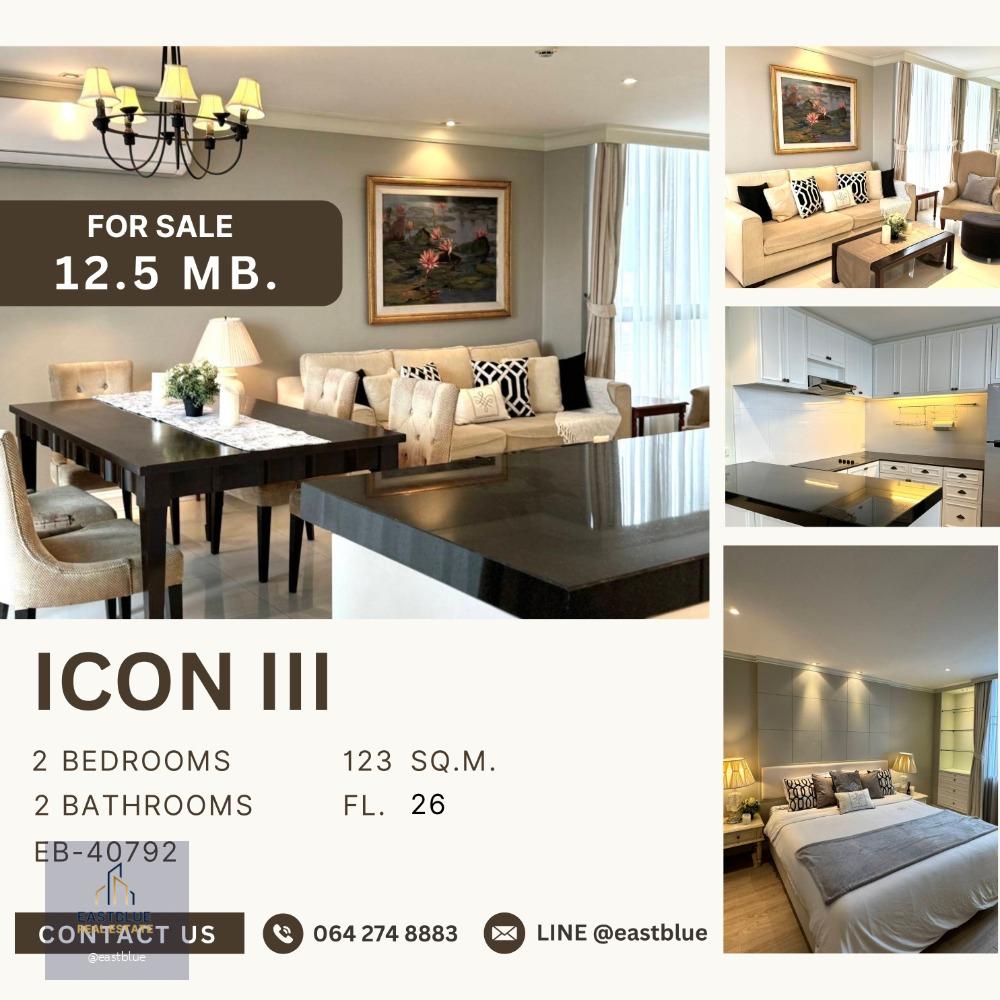 (FOR SALE) ICON III Thonglor Condo 2 Beds+ 3 Bath 12.5 MB. 064-274-8883