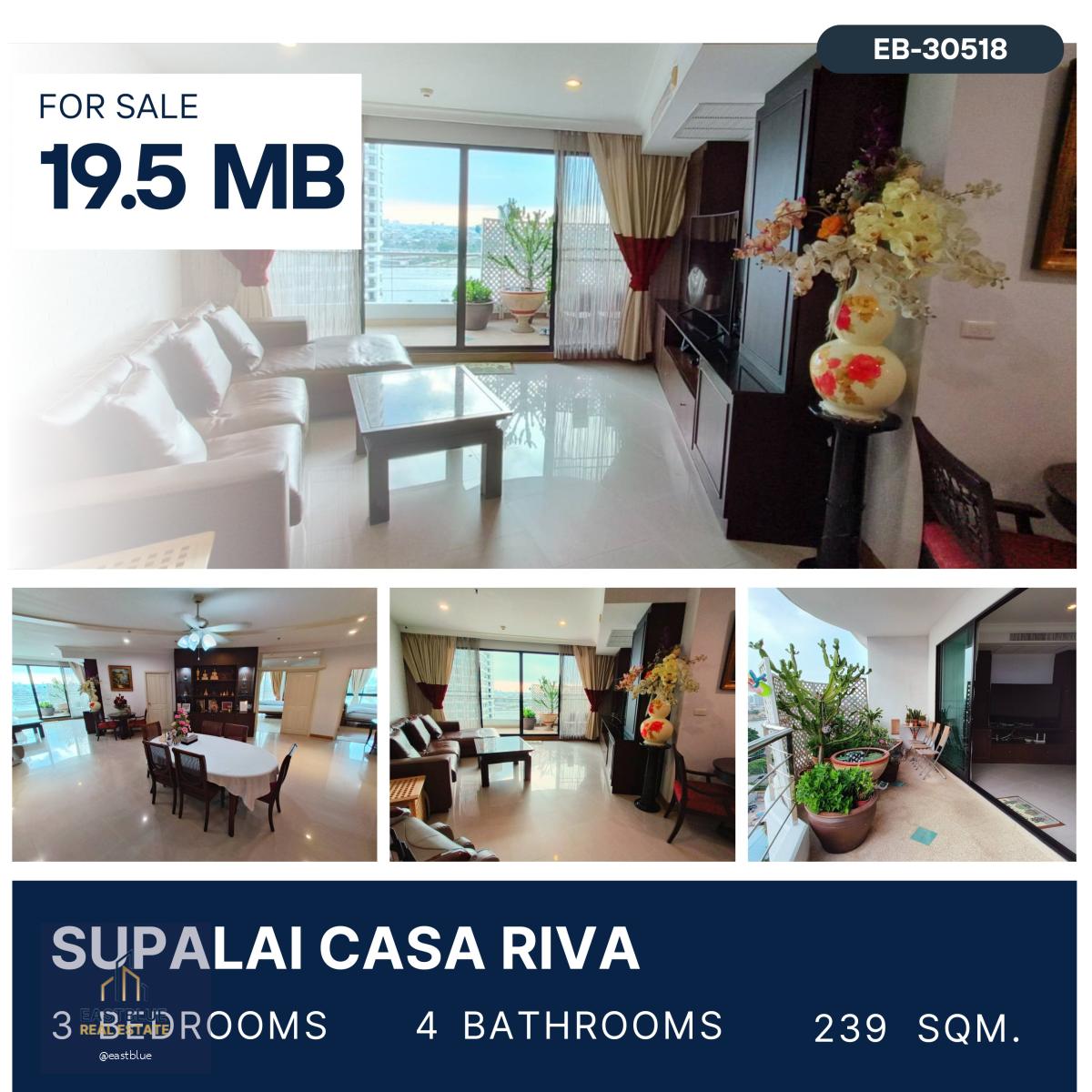 ขาย Supalai Casa Riva Rare Item 3 Bed พระราม 3 วิวแม่น้ำเจ้าพระยา ห้องใหญ่ หายาก 19.5 ลบ.