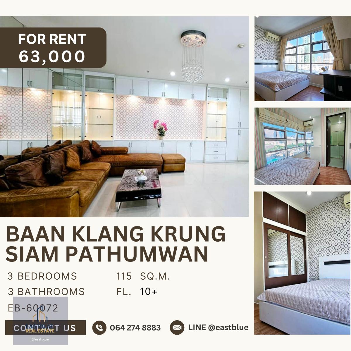 Baan Klang Krung Siam Pathumwan, 3 bed, 63000 per month