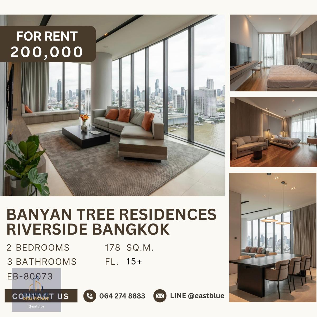 Banyan Tree Residences Riverside Bangkok, 2 bed, 200000 per month