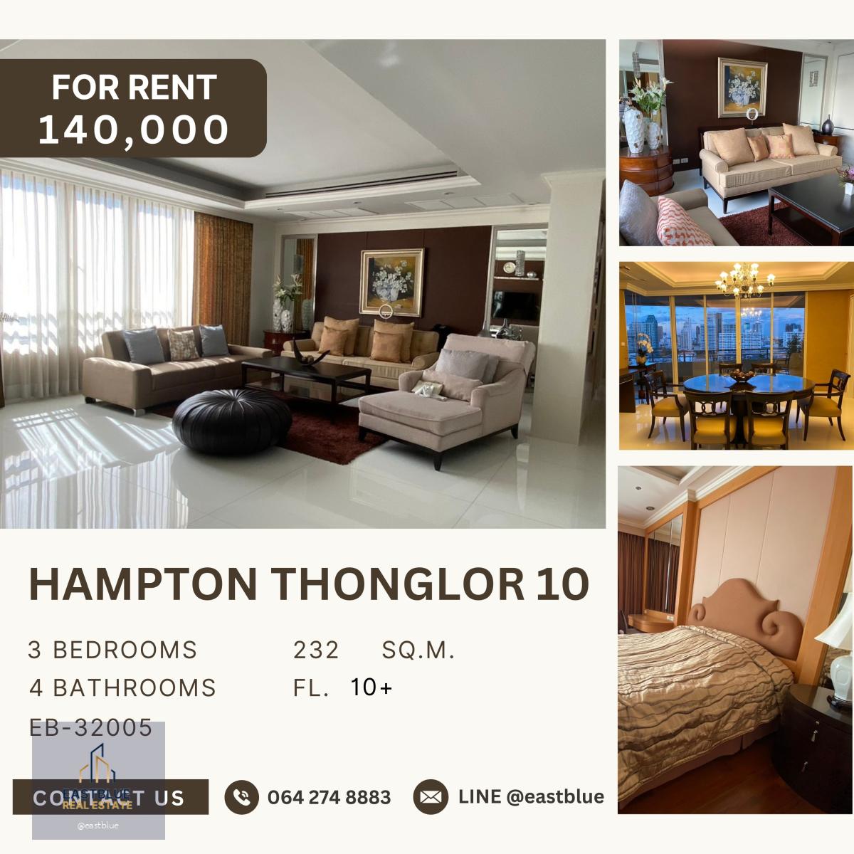 Hampton Thonglor 10, 3 bed, 140000 per month