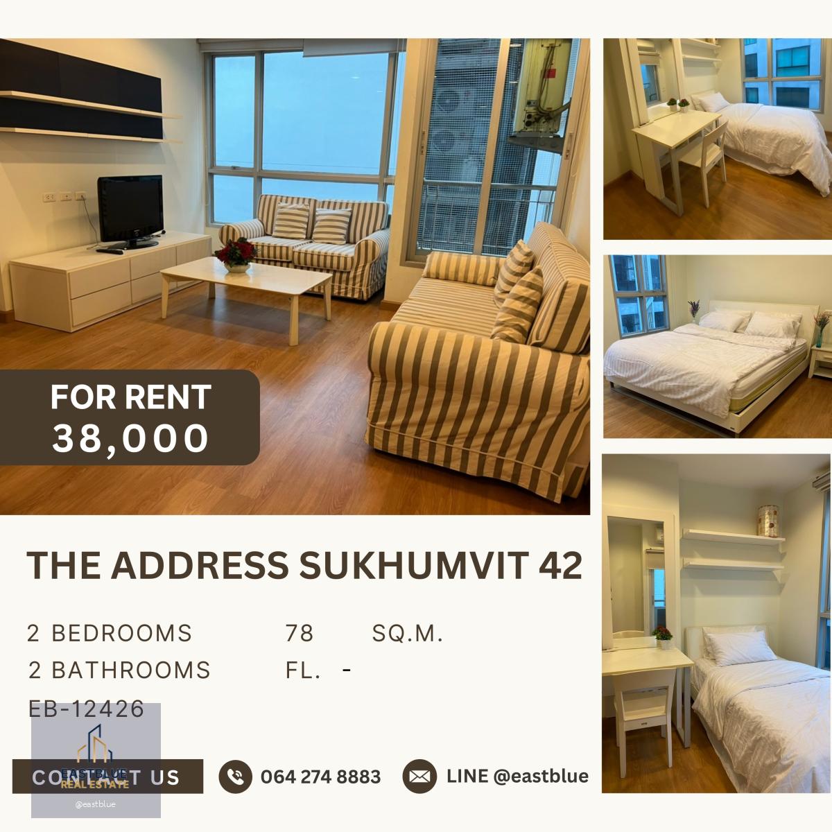 The Address Sukhumvit 42, 2 bed, 38000 per month