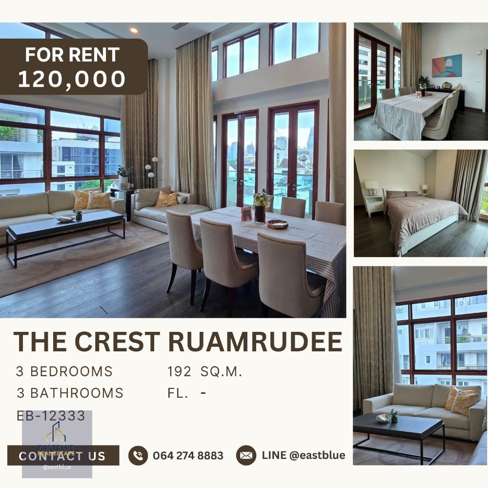 The Crest Ruamrudee Luxury 192 sqm with High Ceilings 3-Bedroom 120,000 per month